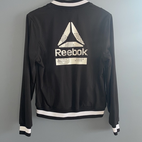 Reebok Black & White Zippered Athletic Bomber Jacket - Picture 2 of 9